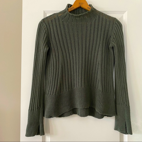 Inhabit Olive Green Mock Neck Chunky Knit Cotton Sweater - Picture 4 of 13